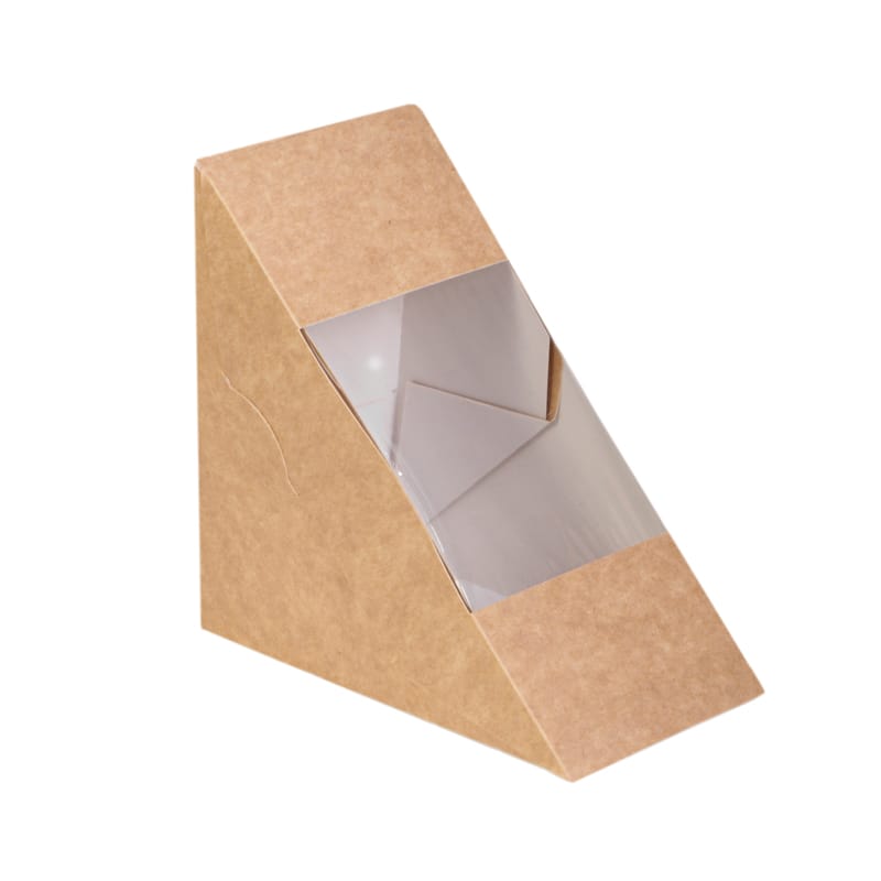 16PAP65.JPG Triangular PPA/PET containers, 125x65x125 mm, kraft, with window, 50 pcs. - Image 1